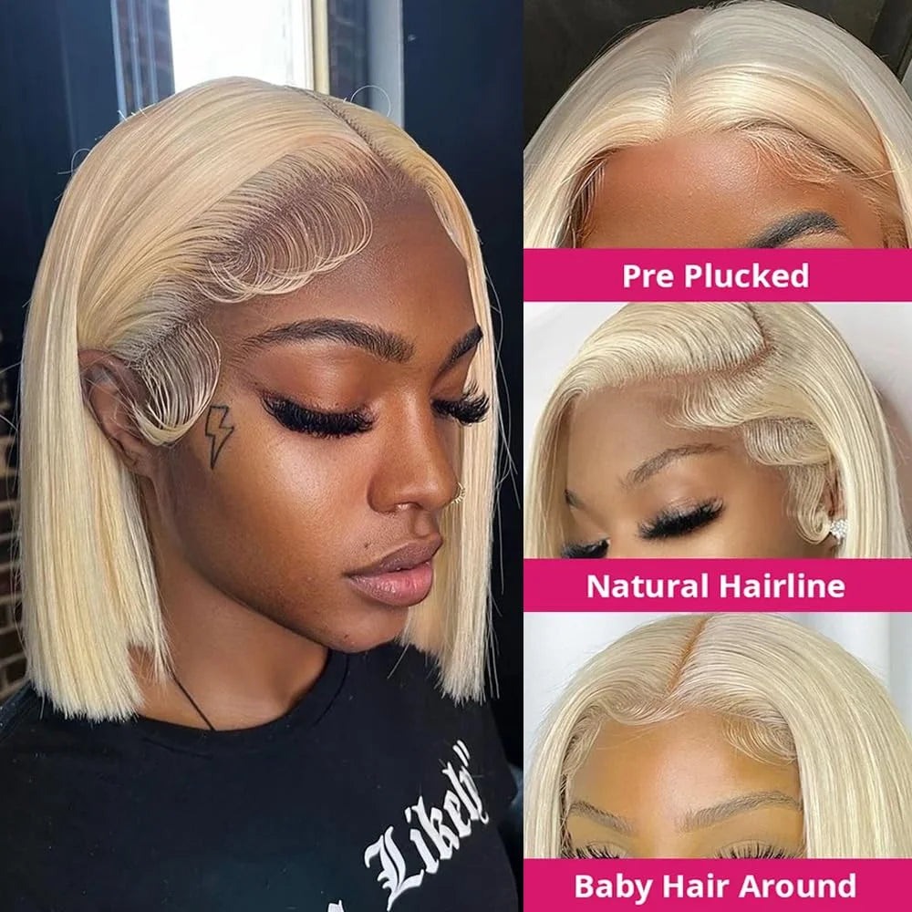 613 Straight 13x4 13x6 Lace Front Human Hair Bob Wig Pre Plucked Baby Hair 613 Blonde Short Bob Wig Remy Human Hair For Women