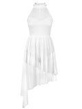 Lyrical Dance Costume for Women White Contemporary Dance Dress Asymmetric Flowy Ballet Dancewear