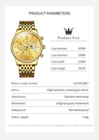 OLEVS luxury brand men's watches Chronograph waterproof date Gold luminous quartz watch for man Original wristwatch with the box