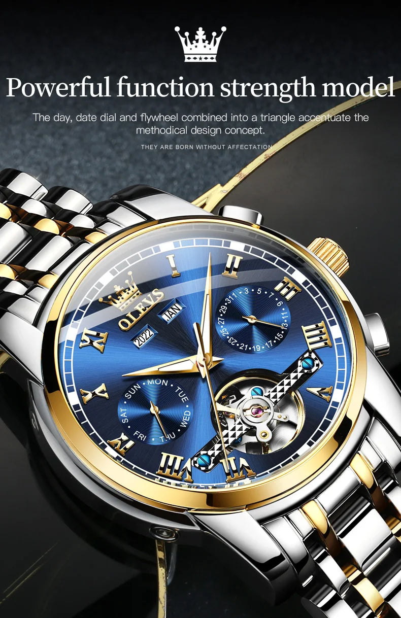OLEVS 6607+6602 Original Men Women Watch Luxury Brand Tourbillon Mechanical Watch High end Romantic Lover Date Gift Couple Watch