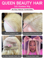 613 Glueless Wigs Human Hair 5x5 Lace Closure Wig Bone Straight Blonde Pre Plucked Glueless Wig Remy Human Hair Wigs Ready To Go
