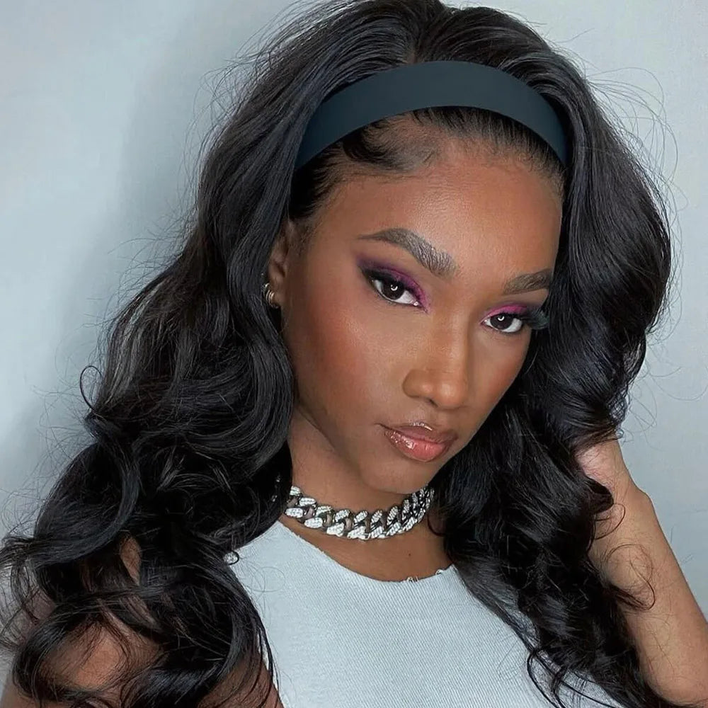 200% Density 20 Inch Body Wave Headband Wig Human Hair for Black Women None Lace Front Wigs Wear And Go Machine Made Headband