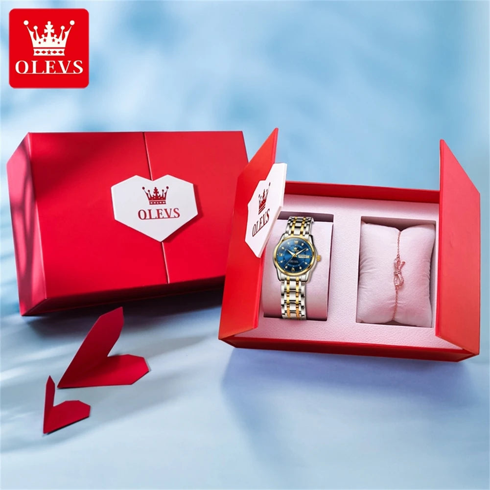 OLEVS 5513 Women's Watches Diamond Dial Dual Calendar Display Stainless steel Ladies Watch