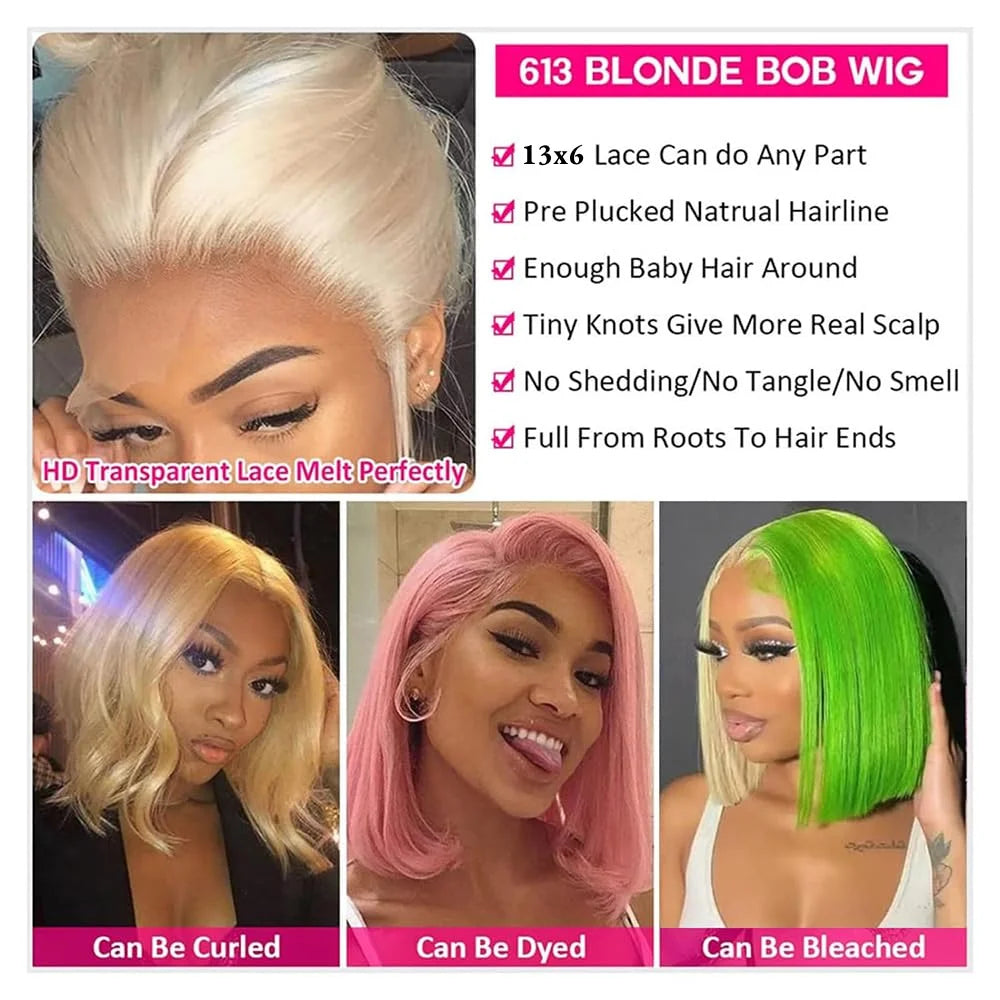 613 Straight 13x4 13x6 Lace Front Human Hair Bob Wig Pre Plucked Baby Hair 613 Blonde Short Bob Wig Remy Human Hair For Women
