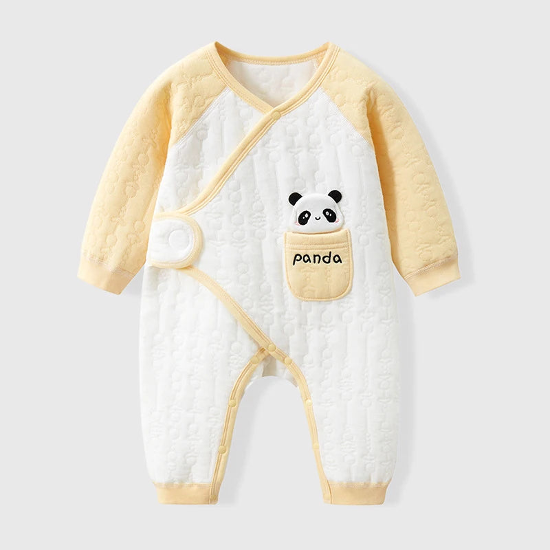 Baby Romper Autumn 0-6 Months Baby Three-layer Warm Clothing Newborn Cute Cartoon Crawling Suit