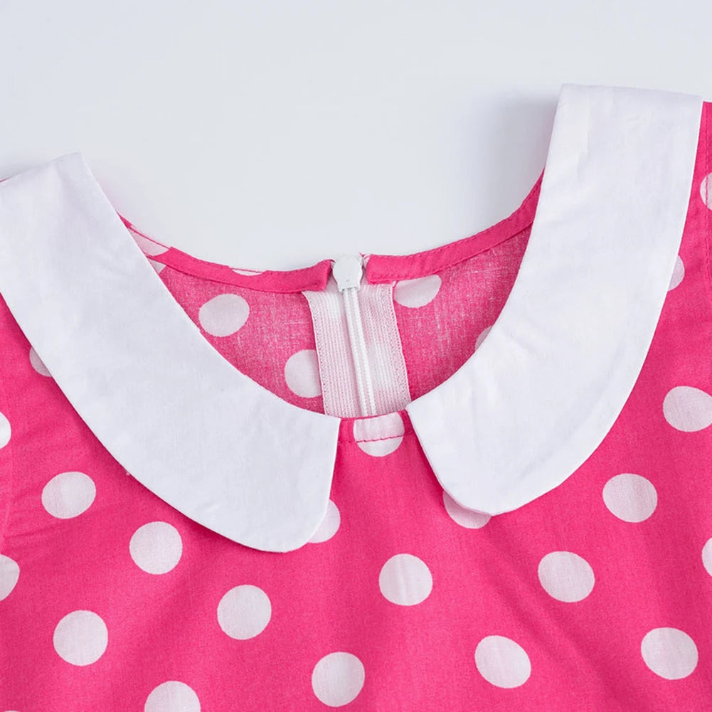 LPATTERN Girls' Vintage Rockabilly Dress Party Retro Polka Dot Floral Pattern A-line Dresses Pleated Skirt Knee-Length for 4-10Y