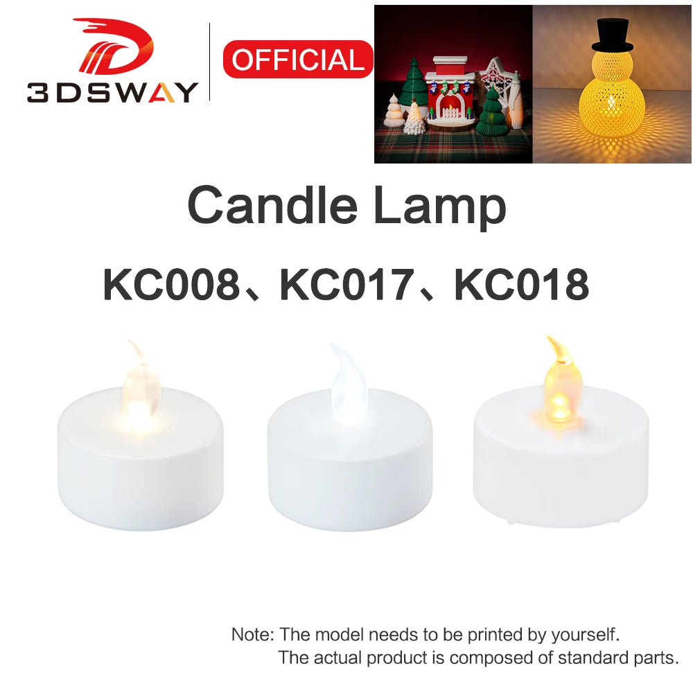 For Bambu Lab LED Flame Tea Light Candle Set 3D Printing Model for Bambulab Creality Elegoo 3D Printer Accessories KC008/KC017