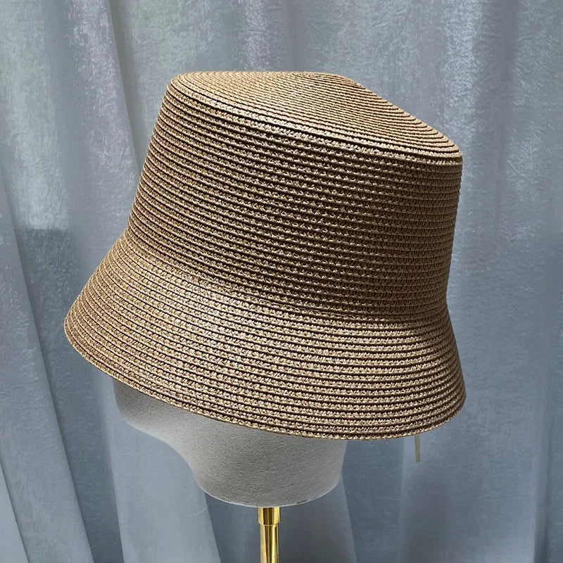 Women Straw Sun Hat Foldable Packable Wide Brim Summer Hat Flat Beach Hat Ladies Crochet Bucket Hat packable sun hat