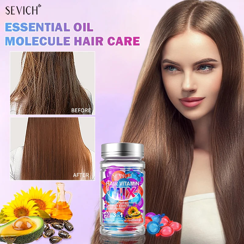 40pcs Mix Hair Vitamin Capsules Repairing Maltreated Frizzy Hair Silky Moisturizing Hair Oil Smoothing Nourishing Hair Care