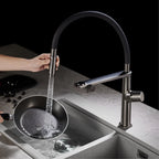 Luxury Gun Gray Brass Kitchen Faucet 1 Hole Double Handle Cold and Hot Dual Control, with Filtered Water Two Function Sink Tap