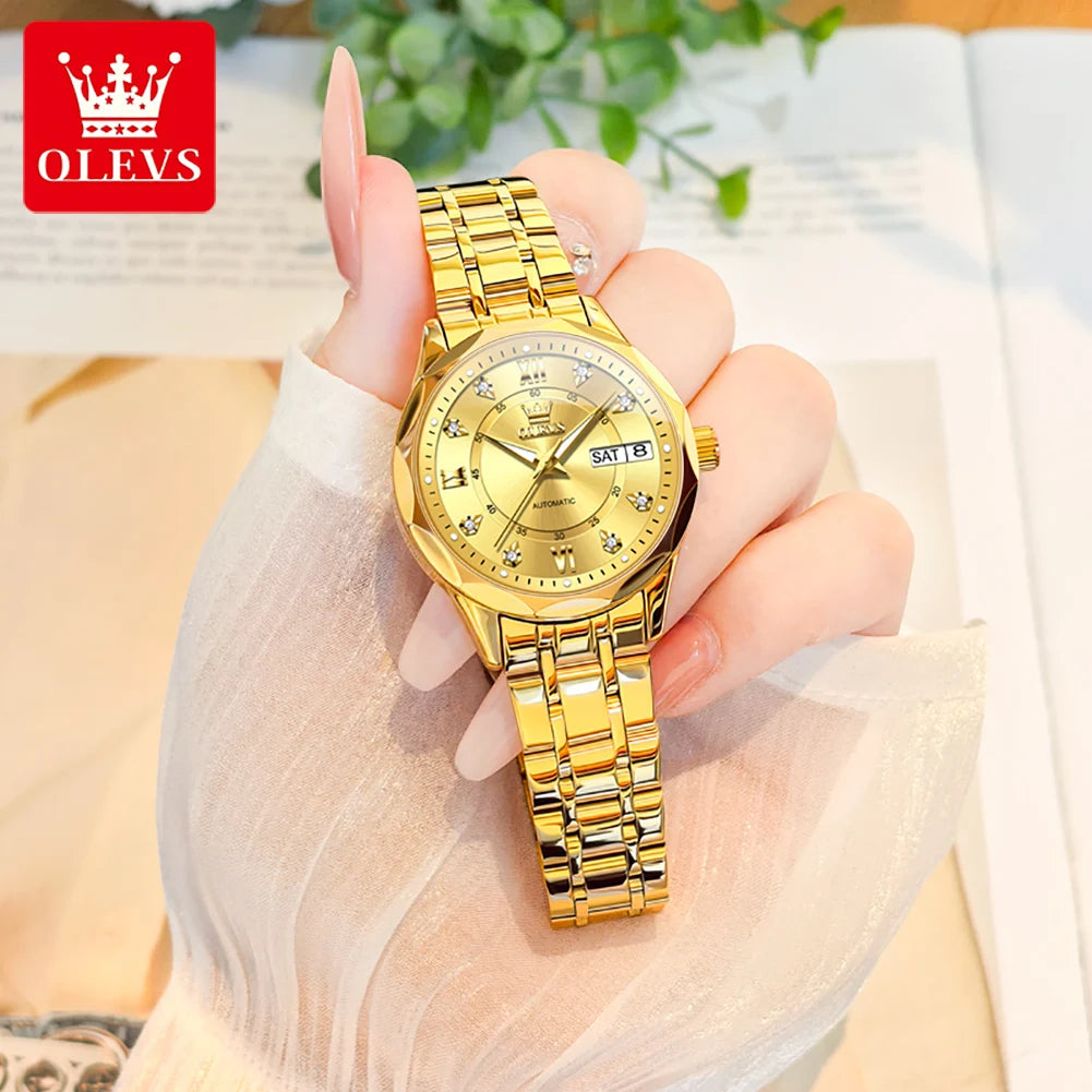 OLEVS 6727 Fashion Elegant Women's Automatic Mechanical Watches Simple Versatile 30m Waterproof Original Lady Wristwatch Genuine