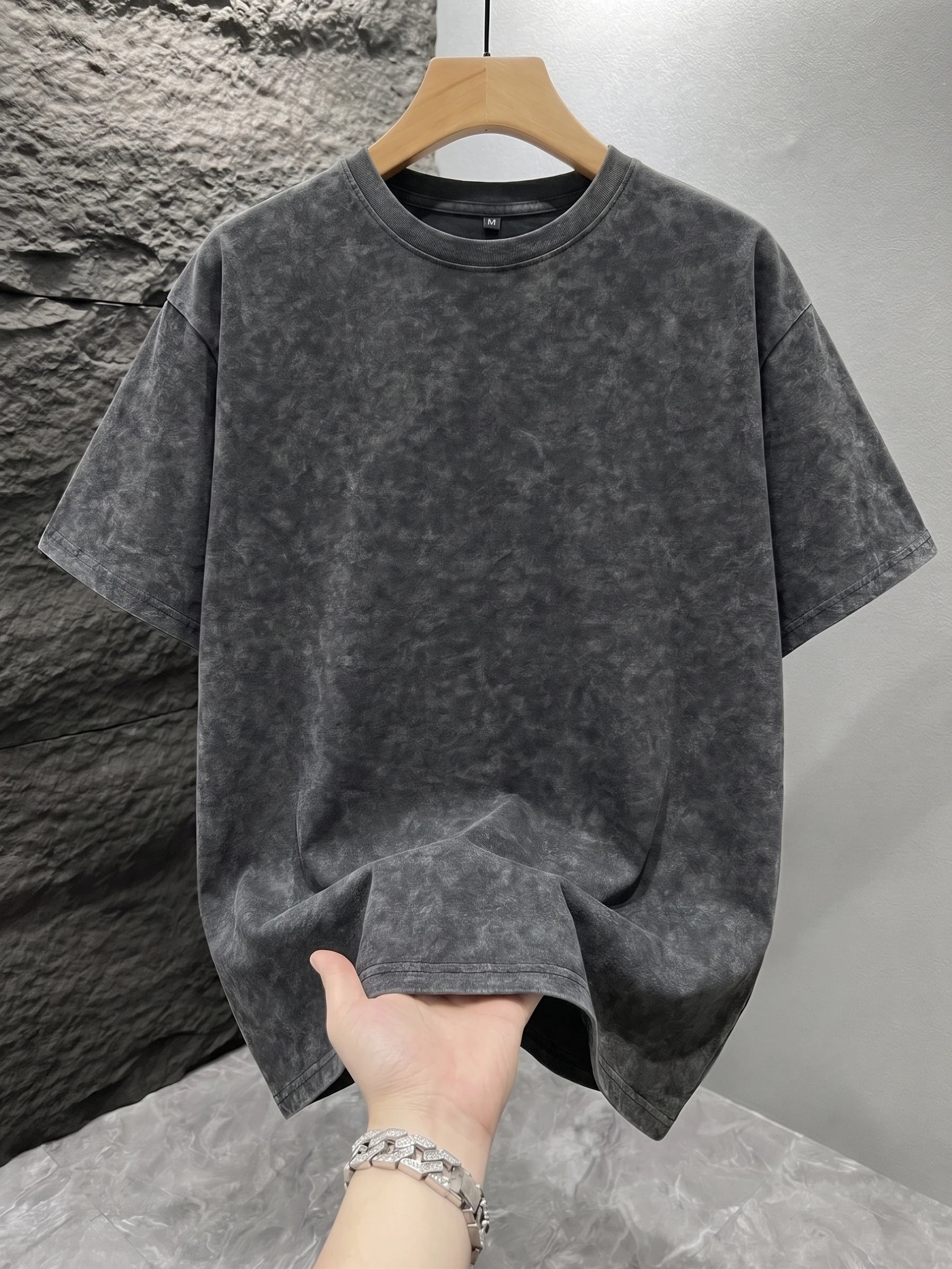 Men Vintage Acid Washed T-shirt Solid Color Mineral Wash Blank Graphic Tee Oversized Loose Short Sleeve Unisex Hip Hop Streetwear Tops
