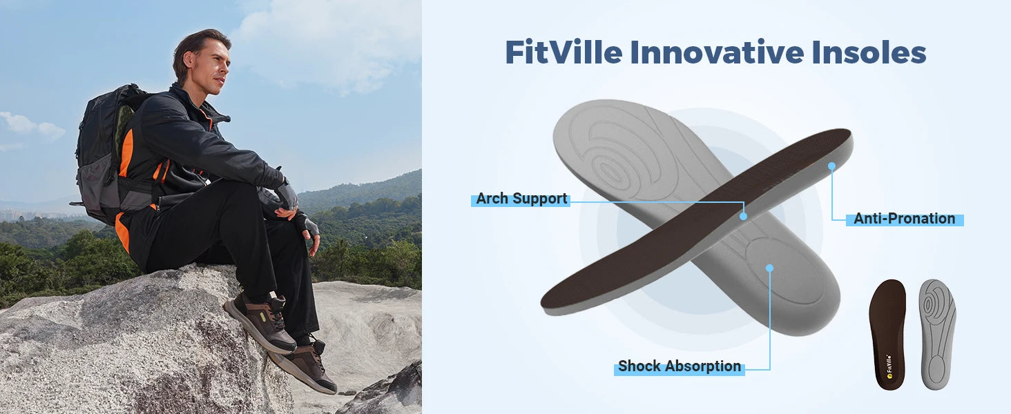 FitVille Extra Wide Hiking Shoes Waterproof Outdoor Non-slip Trail Climbing Shoes for Men Work Casual Sneakers Breathable