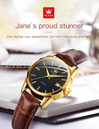 OLEVS 6898 Womens Watch Original Fashion Brand Quartz Wristwatch Waterproof Luminous Leather Strap  Dual Calendar Ldies Watch