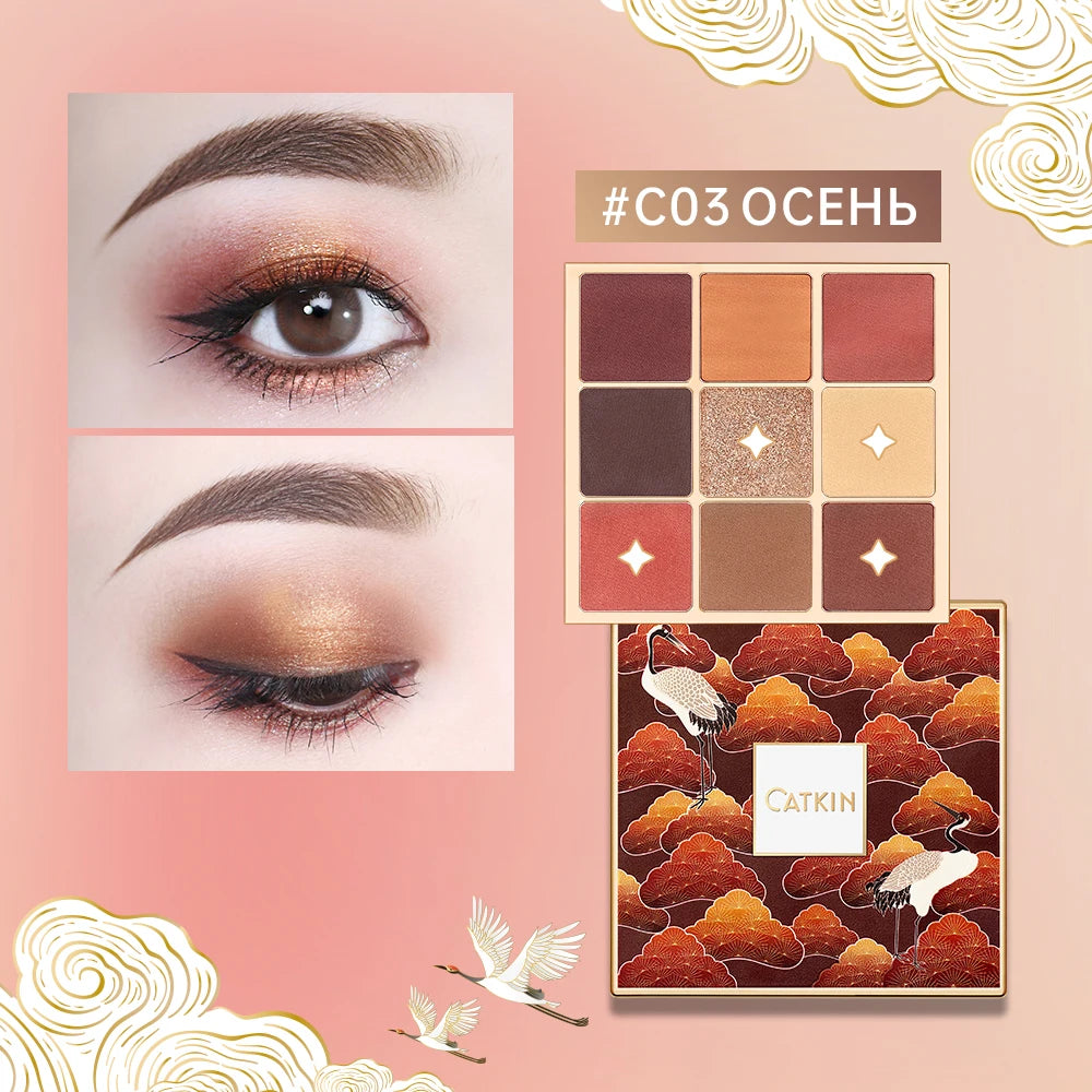 CATKIN Eyeshadow Palette, Matte Shimmer 9 Colors, Highly Pigmented, Creamy Texture, For Halloween Cosplay & Gothic Party Makeup