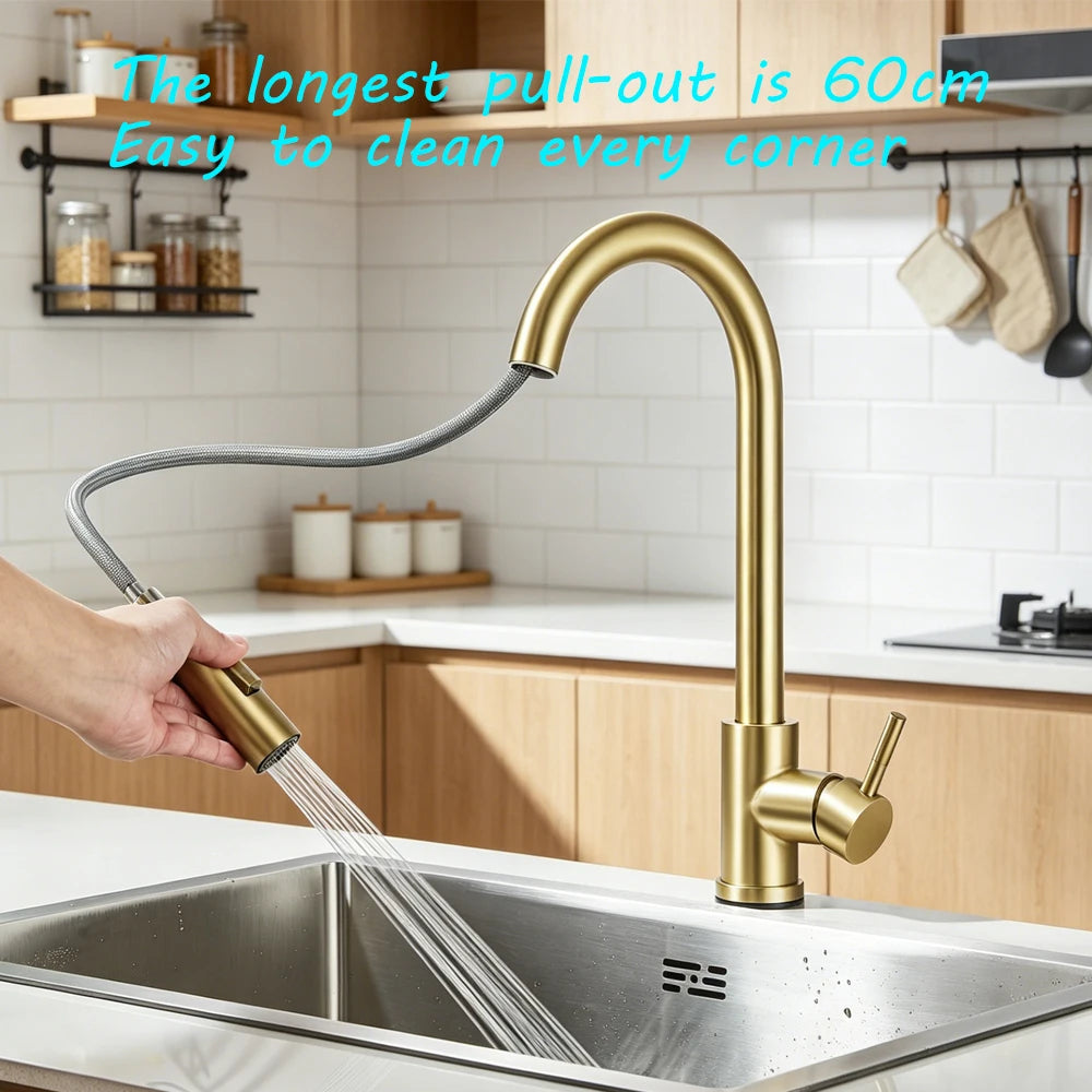 Pull Out Intelligent Touch Kitchen Sink Faucet With Hot And Cold Mixing Sink Faucet That Can Rotate 360 Degrees