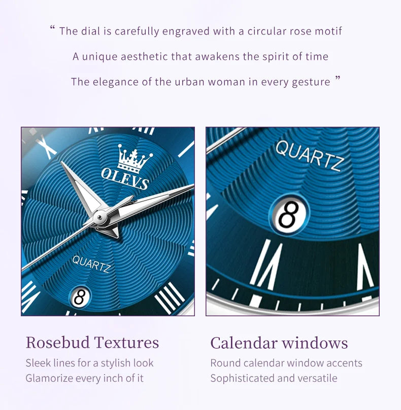 OLEVS 5608 Luxury Brand Women's Wristwatch Waterproof Stainless Steel Strap Luminous Date Quartz Watch for Ladies