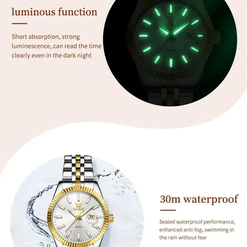 OLEVS 5593 Women's Watch Luxury Brand Women's Quartz Watch Stainless Steel Waterproof Night Light Elegant Business Women Watch