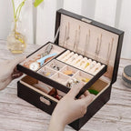 2 Layer Double-layer Jewelry Box PU Leather Elegant Leather Jewelry Organizer with Lock Large Capacity Necklace Earring Box