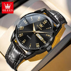OLEVS 5892 Watches for Men Leather Strap Dual Calendar Roman Scale Simple Elegant Luxury Original Quartz Men's Watches