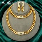 Monaco Zirconia Chunky Cuban Jewelry Set 24k Gold Plated Italian Hip Hop Necklace Bracelet Earrings Dubai Women Fashion Jewelrys