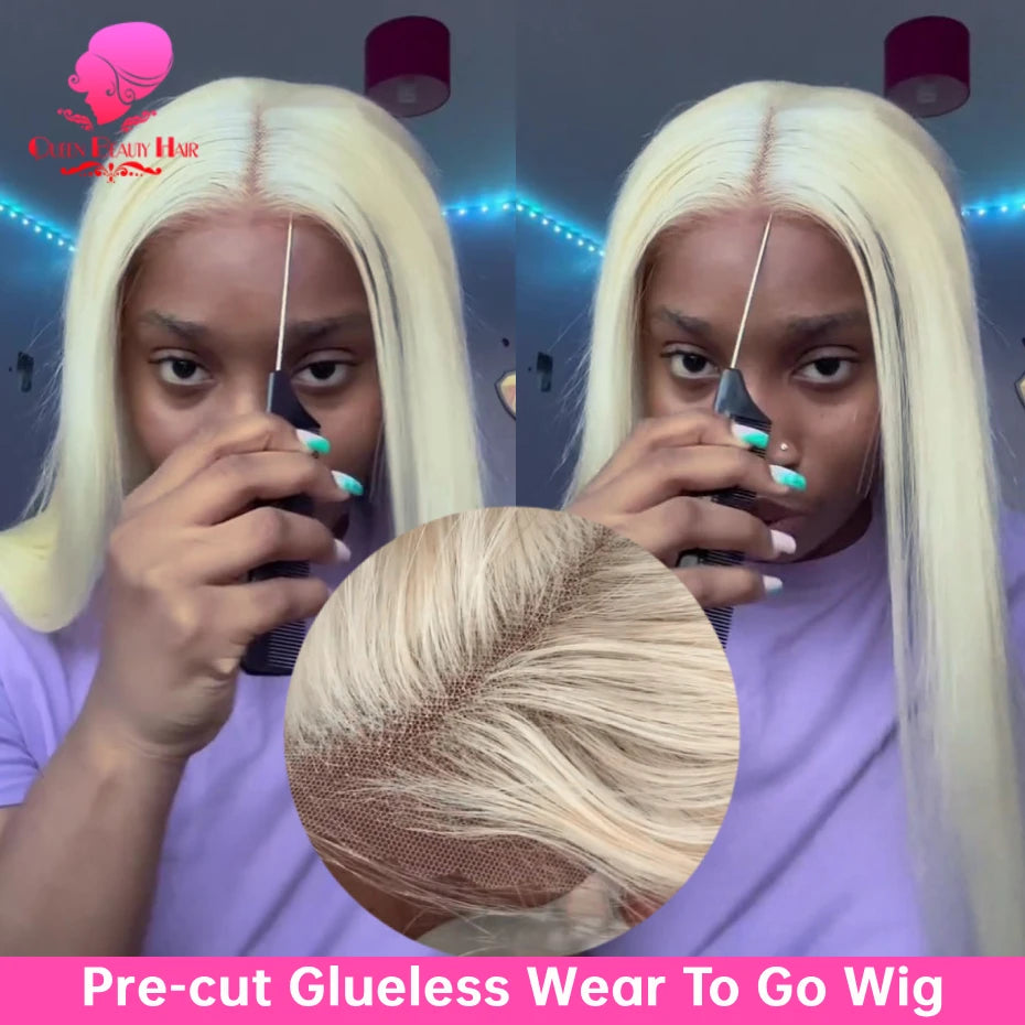 613 Glueless Wigs Human Hair 5x5 Lace Closure Wig Bone Straight Blonde Pre Plucked Glueless Wig Remy Human Hair Wigs Ready To Go