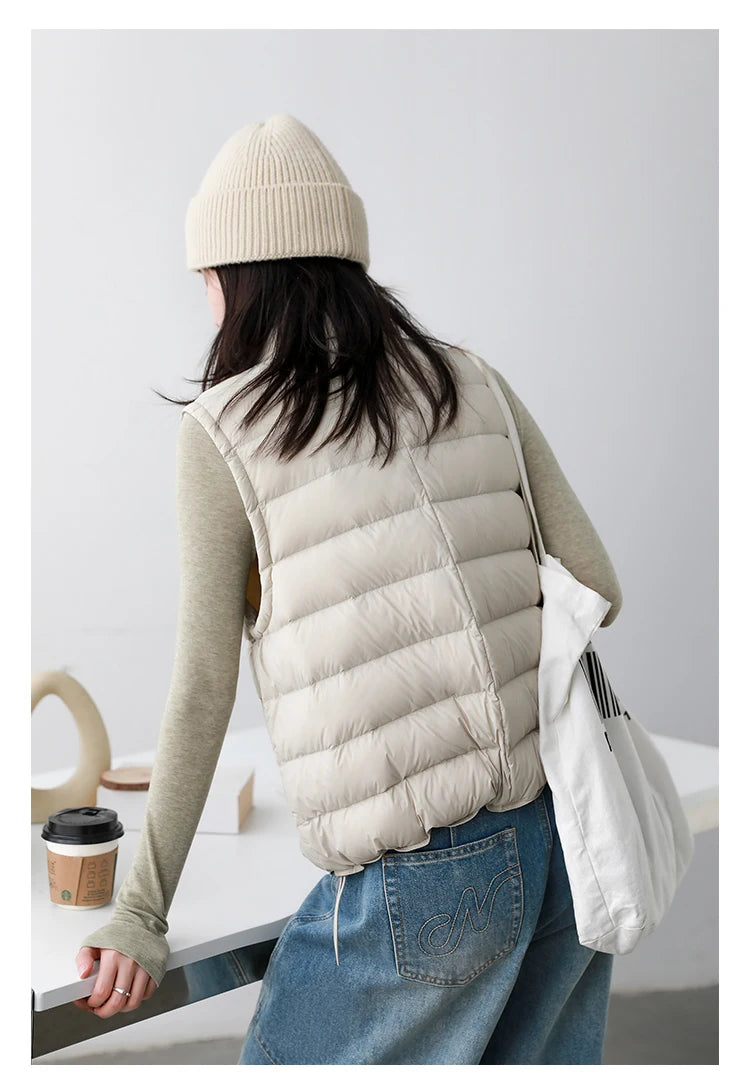 CHIC VEN New Women Down Coats Sleeveless Lightweight 90 White Duck Down Stand Up Collar Female Down Vest Autumn Winter 2026