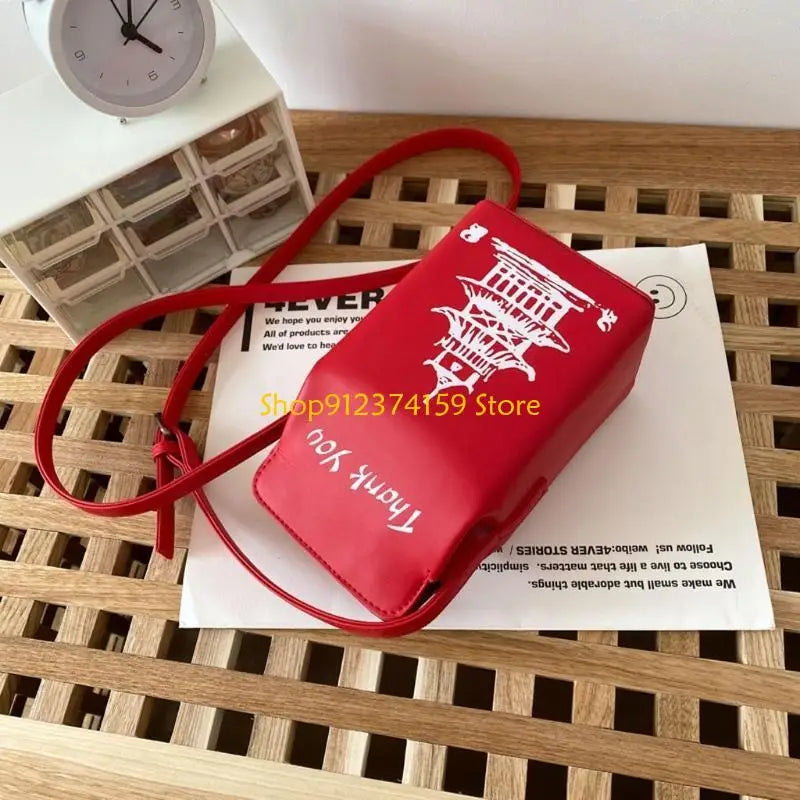 G5AE Chinese Tower Printing Box Shoulder Bags for Women Fashion Cartoon Crossbody Bag