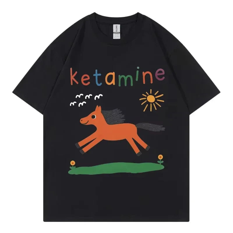 Funny Ketamine Horse Meme T-shirt Men Women Clothing Harajuku Y2k Short Sleeve T Shirts Summer Fashion Casual Cotton T-shirts