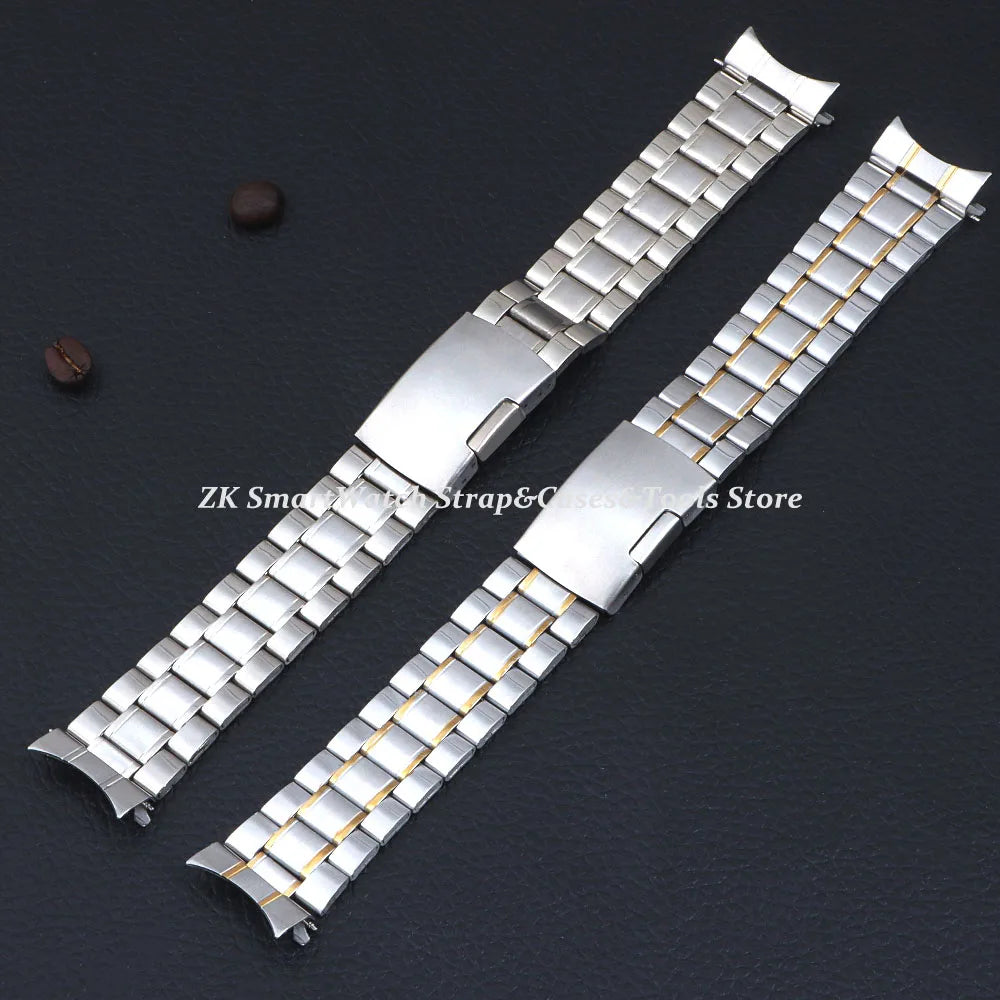 20mm 22mm Watch Straps Steel Metal Watch Bands Curved Arc End Bracelet Waterproof Diving Replacement Wristband Belt Accessories