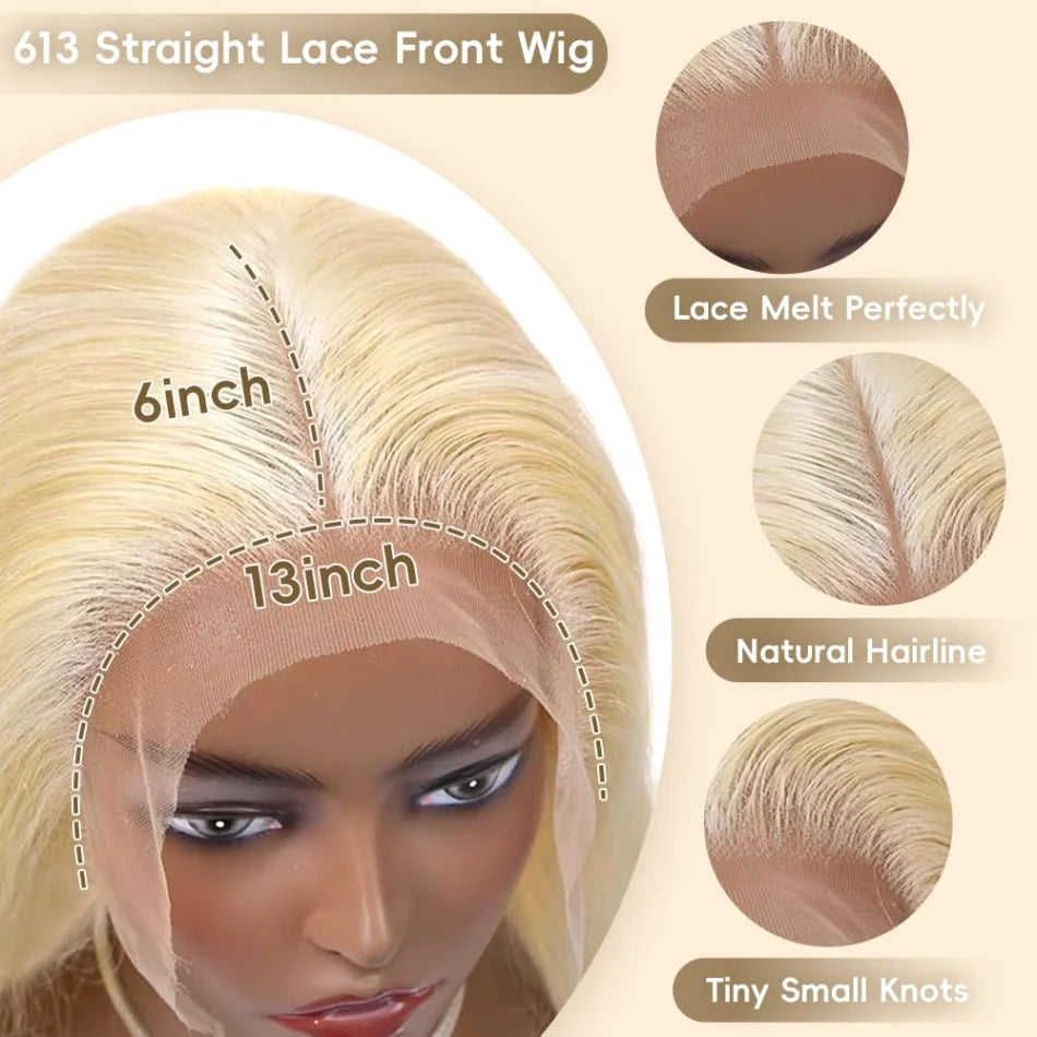 Blonde 613 Hd Lace Frontal Wig 13X6 Brazilian Straight Human Hair Wig 40 Inch Transparent Lace Frontal Wig For Women 250 Density