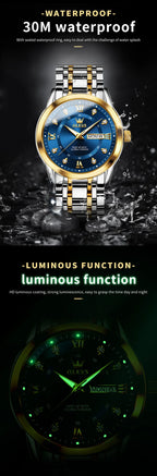 OLEVS 5513 Mens Watch Original Fashion Brand Quartz Waterproof Luminous Watch For Man Stainless Steel Dual Calendar Watch Box