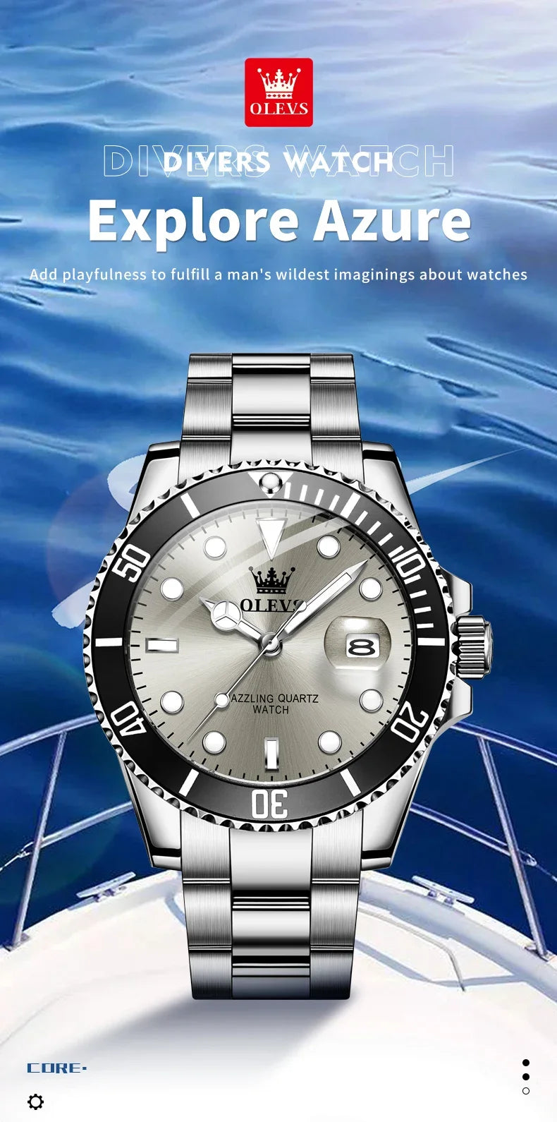 OLEVS 5885 Stainless Steel Calendar Luminous Mens Wristwatch Luxury Stainless Steel Waterproof Quartz Watch for Men Sport Reloj
