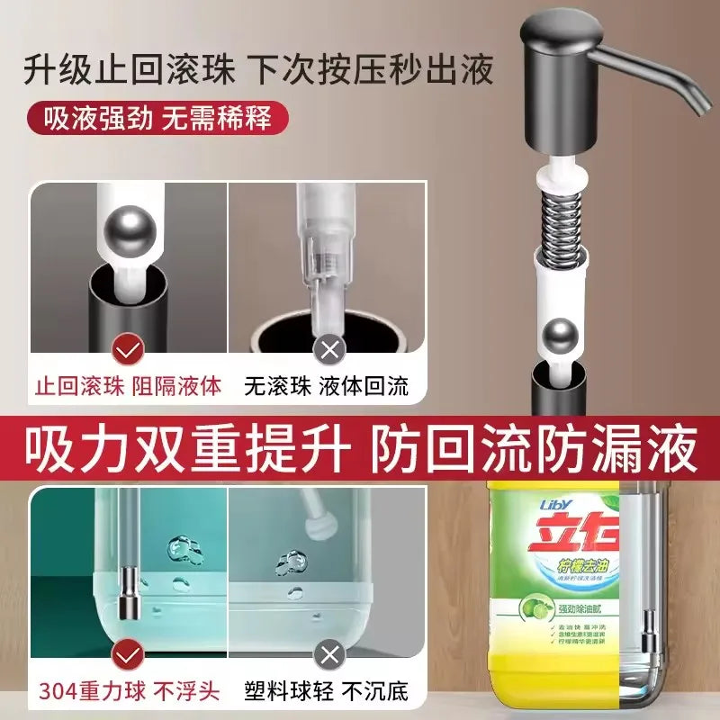 Kitchen Counrtertop Dishes Dispenser with Extention Tube Hand Press Soap Liquid Pump Plastic Soap Dispenser for Sink Accessories