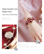 OLEVS Fashion Women Mechanical Watches Bracelets and Necklaces Set Leather Strap Luxury Hollow Ladies WristWatches Reloj Mujer