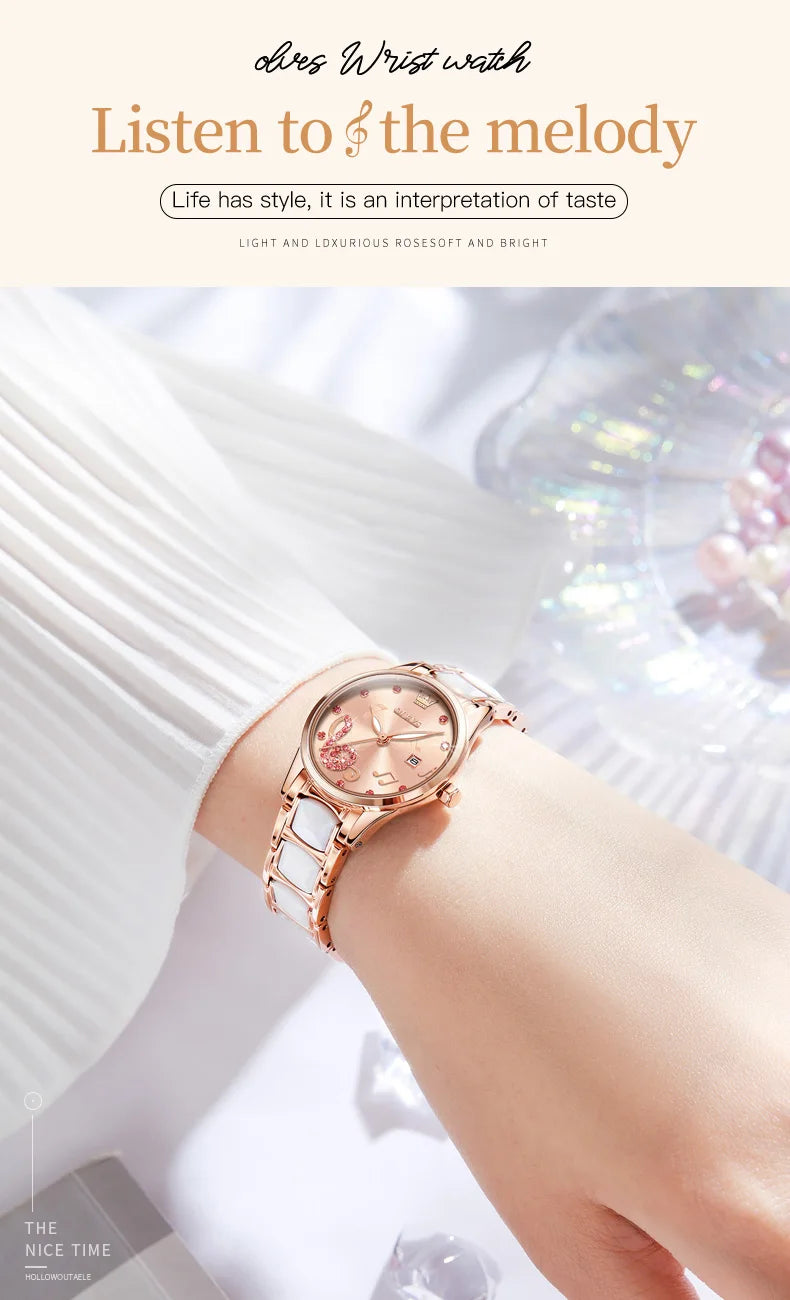 OLEVS 3605 Women's Watches Top Brand Fashion Mechanical Wristwatch Zircon Scale Watch for Ladies Waterproof Chronograph Date