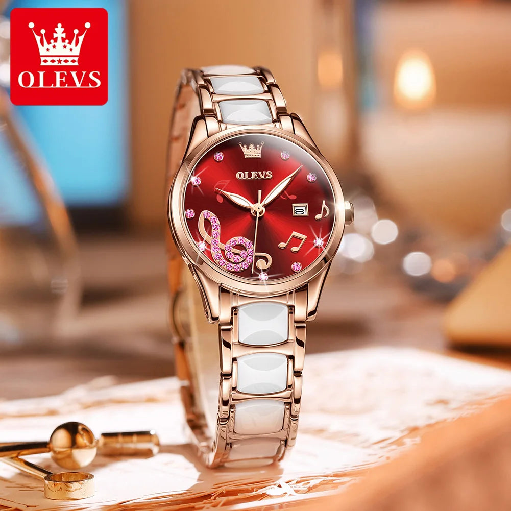 OLEVS 3605 Women's Watches Top Brand Fashion Mechanical Wristwatch Zircon Scale Watch for Ladies Waterproof Chronograph Date