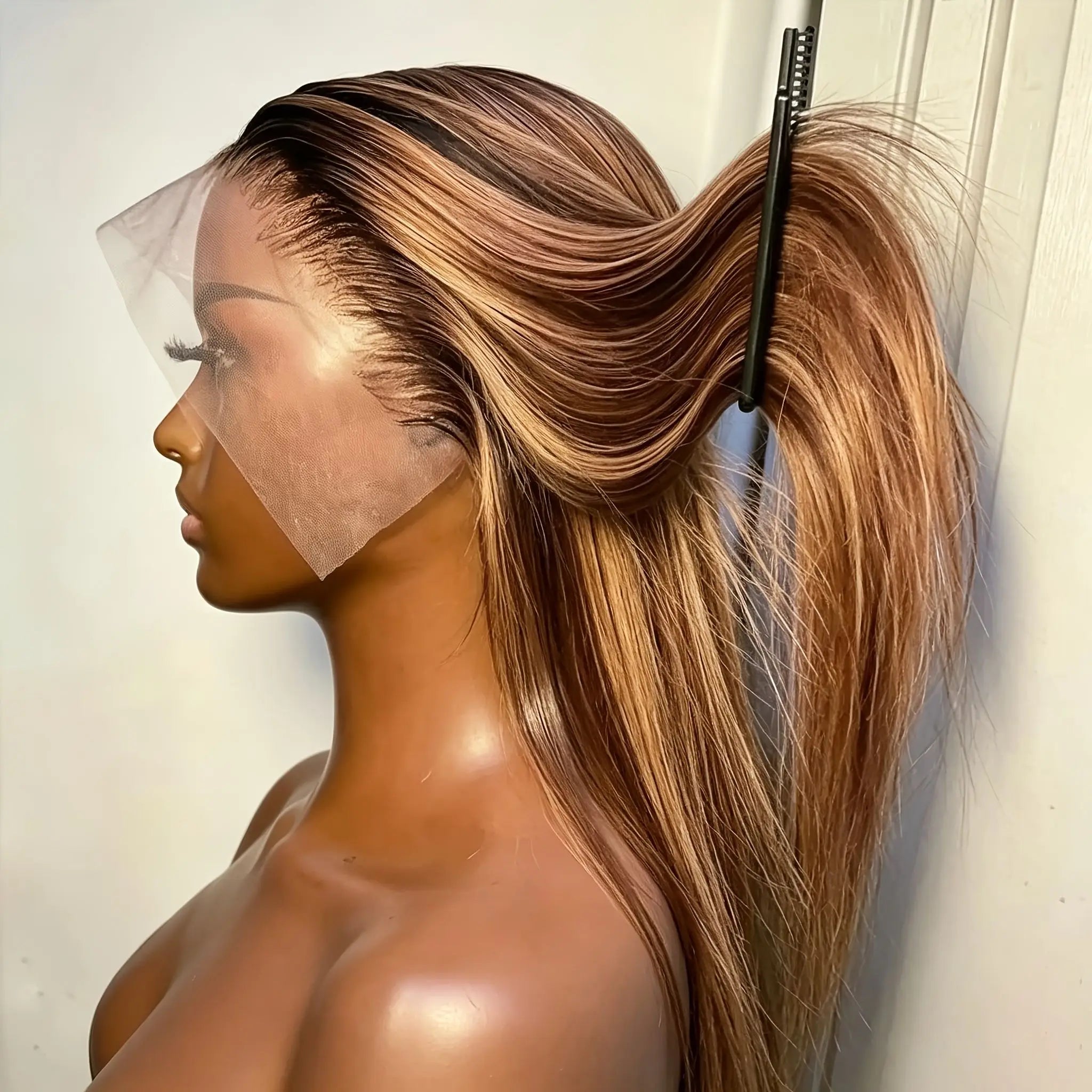 Highlight Wig 13x4 HD Lace Front Wigs Human Hair 250% Density  Straight Lace Closure Wigs Human Hair 4/27 Honey Blonde Lace Frontal Wig for Women 16 Inch