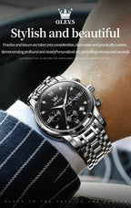 OLEVS 2858 Men's Watches Stainless Steel Waterproof Anti-Scratch Moon Phase Luminous Chronograph Luxury Quartz Men's Wristwatch