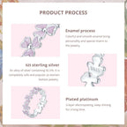 BAMOER 925 Sterling Silver Purple Flower Finger Ring Enamel Wreath Ring for Women Girls Birthday Gift Party Jewelry