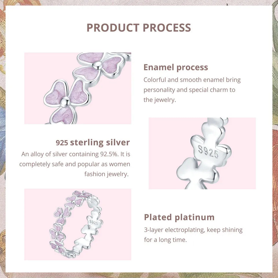 BAMOER 925 Sterling Silver Purple Flower Finger Ring Enamel Wreath Ring for Women Girls Birthday Gift Party Jewelry