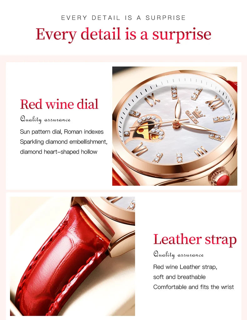 OLEVS Luxury Brand Skeleton Heart Dial Automatic Mechanical Women Watch Ladies Watches Ladies Waterproof Wristwatch Female