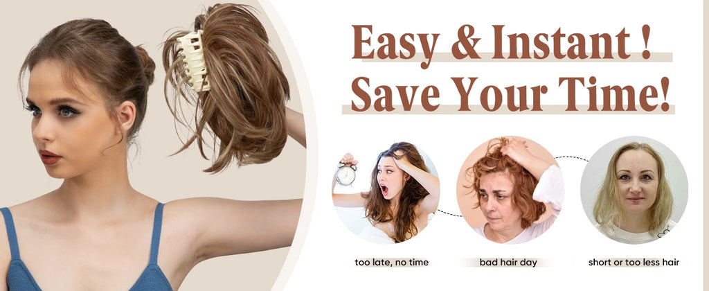 SARLA Synthetic Diy Claw Clip In Ponytail Extension Hairpiece Hair Bun Fake Blonde Hair False Pigtail for Women