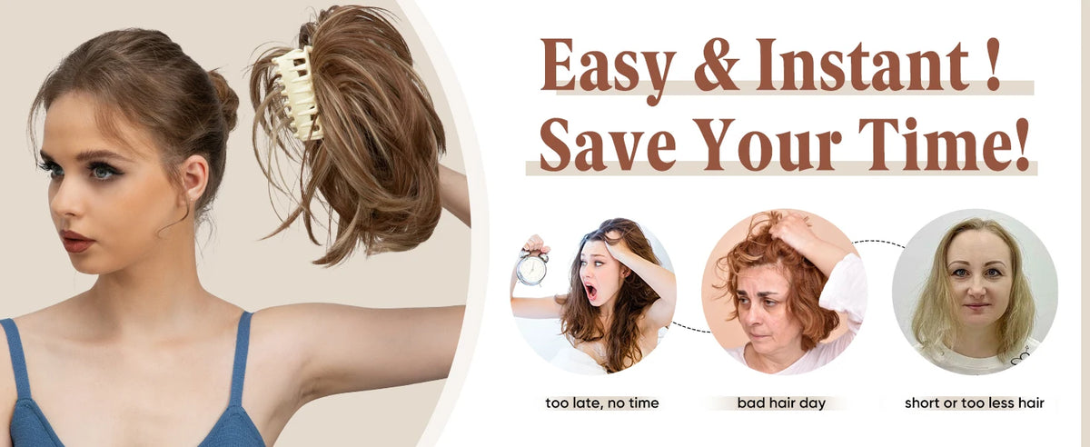 SARLA Synthetic Diy Claw Clip In Ponytail Extension Hairpiece Hair Bun Fake Blonde Hair False Pigtail for Women