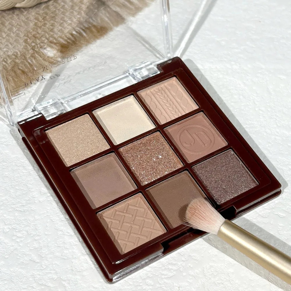 Chocolate Brown Eyeshadow Palette 9 Shades Matte Shimmer Long Wearing Cruelty Free Makeup