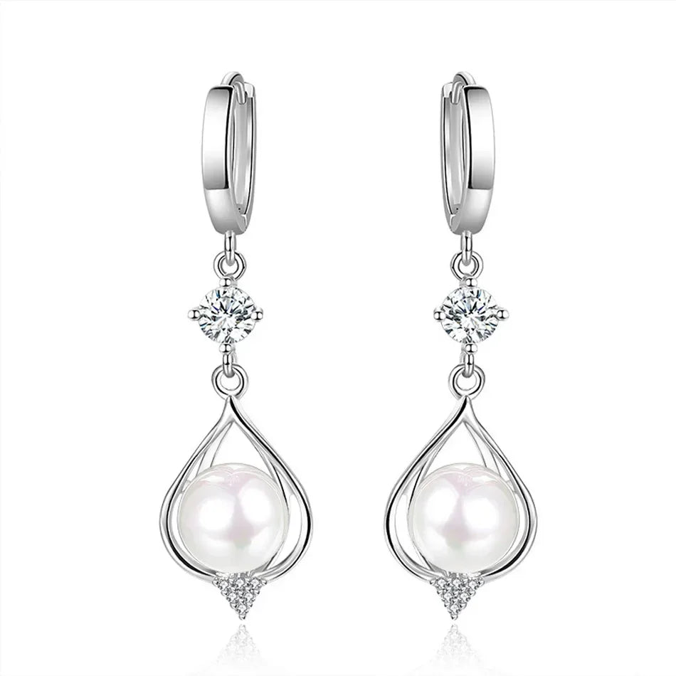 925 Sterling Silver Water Drop Natural Pearl Earrings for Women Wedding Gift Fashion Jewelry