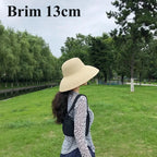 Summer Elegant Dome Straw Hats Women Girl 13cm/8.5cm 2 Sizes Solid Color Beach Sun Hat Foldable Portable Travel Holiday Panama