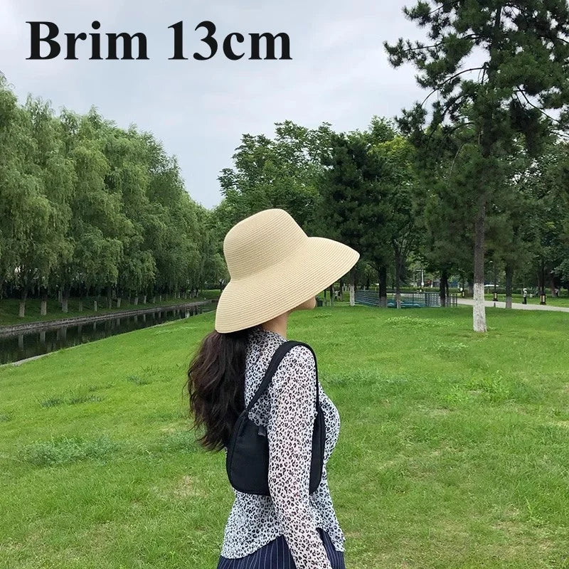 Summer Elegant Dome Straw Hats Women Girl 13cm/8.5cm 2 Sizes Solid Color Beach Sun Hat Foldable Portable Travel Holiday Panama