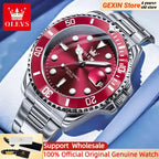 OLEVS 5885 Luxury Men Watch Diving Series Deep Waterproof Auto Date Stainless Steel NEW Red Dial Original Wristwatch
