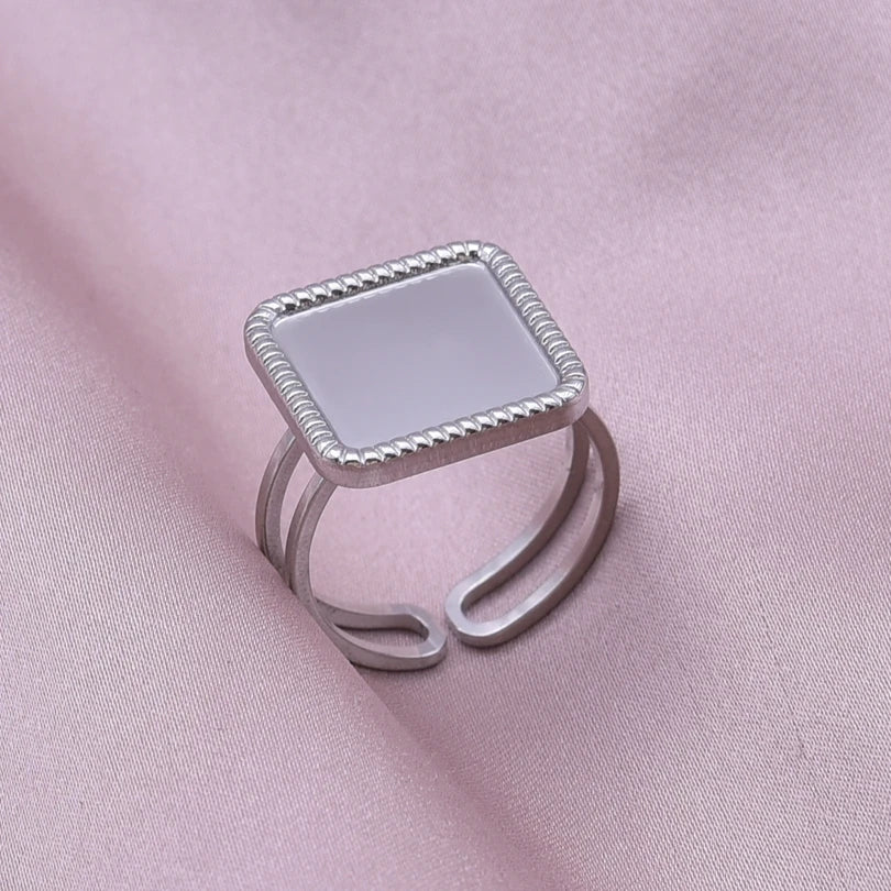 Simple Geometry Fashion Stainless Steel Open Rings For Women Men Accessories Silver Color Heart Sun Round Blank Base DIY Anillos